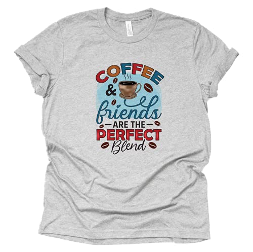 Coffee and Friends are a Perfect Blend T-Shirt for Women Coffee Letters Print Shirt with Funny Sayings Casual Tee Tops