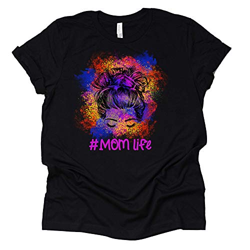 Mom Life Shirt, Messy Bun Women's Graphic T Shirt Cute Short Sleeve Tees Tops