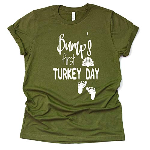 Bump's First Turkey Day Shirt, Pregnancy Announcement Women Casual Short Sleeve Shirt Tee