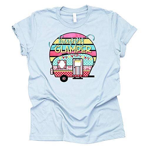 Happy Glamper Shirt, Camper Life Shirt, Camping RV Shirt, Women Summer Graphic Tees Tops Funny Unisex Short Sleeve