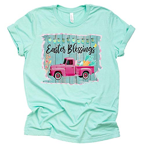 Easter Blessing Vintage Truck Shirt, Easter Shirt for Women Causal Short Sleeve Tee T-Shirt