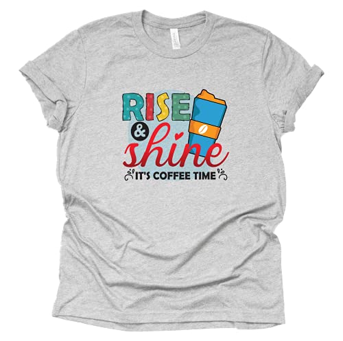 Rise and Shine It's Coffee Time T-Shirt for Women Coffee Letters Print Shirt with Funny Sayings Casual Tee Tops