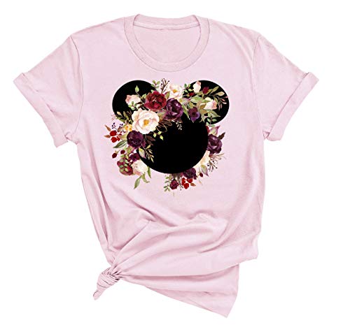 Womens Mickey Flower Shirt, Floral Burgundy Wreath T-Shirt Adult Women Ladies Boho Character Shirt