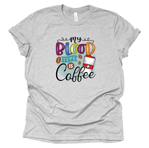 My Blood Type is Coffee T-Shirt for Women, Unisex Shirt, Coffee Letters Print Shirt with Funny Sayings Casual Tee Tops