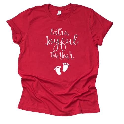 Extra Joyful This Year T-Shirt, Christmas pregnancy Announcement Shirt Causal Short Sleeve