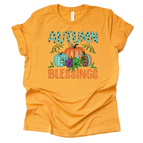 Autumn Blessing T-Shirt Pumpkins Hayrides Apple Cider Falling Leaves Women Thanksgiving