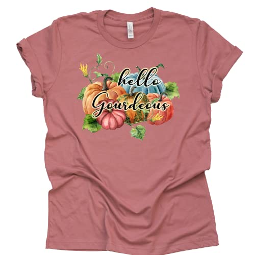 Hello Gourdeous Shirt Stacked Pumpkins T Shirt Thankful Printed T-Shirt Casual Thanksgiving Christian Tee Tops