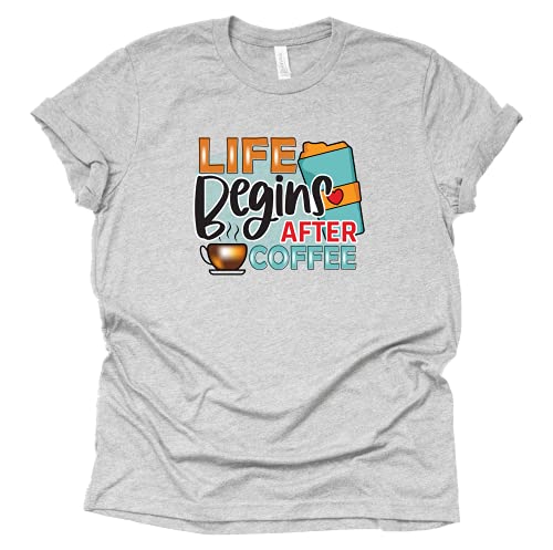 Life Begins After Coffee T-Shirt for Women, Unisex Shirt, Coffee Letters Print Shirt with Funny Sayings Casual Tee Tops