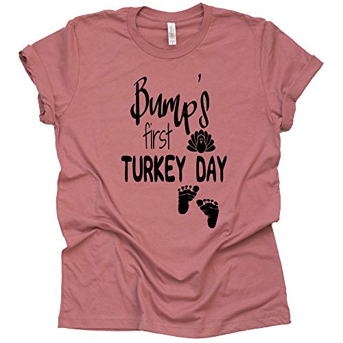 Bump's First Turkey Day Shirt, Pregnancy Announcement Women Casual Short Sleeve Shirt Tee