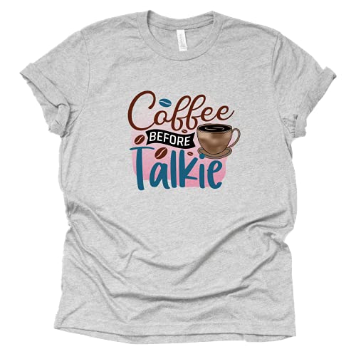 Coffee Before Talkie T-Shirt for Women, Unisex Shirt, Coffee Letters Print Shirt with Funny Sayings Casual Tee Tops