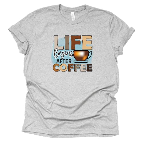 Life Begins After Coffee T-Shirt for Women, Unisex Shirt, Coffee Letters Print Shirt with Funny Sayings Casual Tee Tops