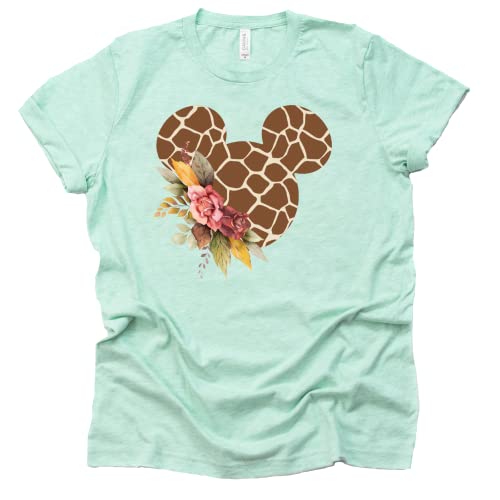 Women Teen Giraffe Mickey Ears with Flowers Shirt Floral Adult Women Ladies Boho Character Tshirt