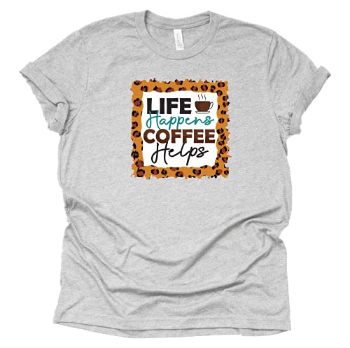 Life Happens Coffee Helps Coffee T-Shirt for Women Letters Print Shirt with Funny Sayings Tops