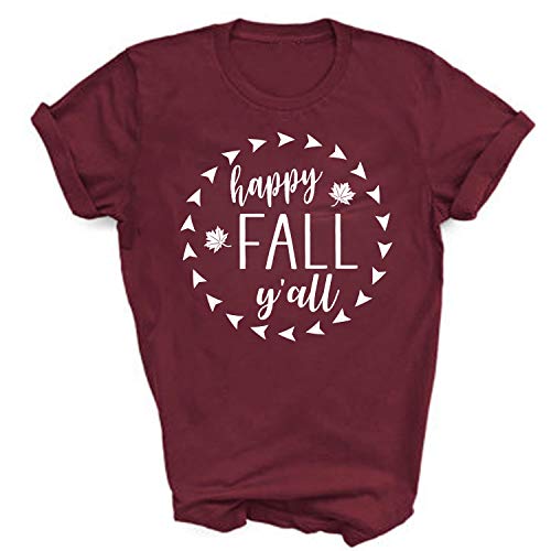 Happy Fall Y'all Shirt Funny Plaid Print Tshirt Autumn Leaves Pumpkins Please Thanksgiving Fall Harvest Gift T-Shirt