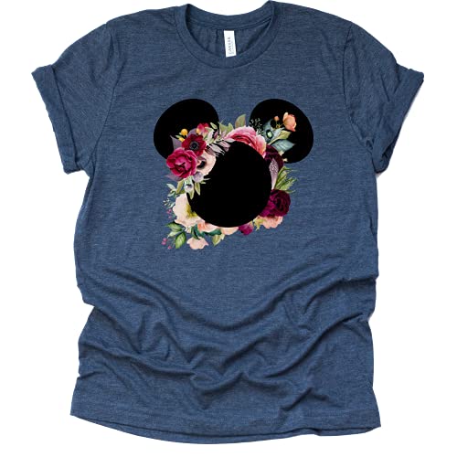 Mickey Flower Shirt, Mickey Floral Shirt Wreath T-Shirt Adult Women Ladies Boho Character Shirt