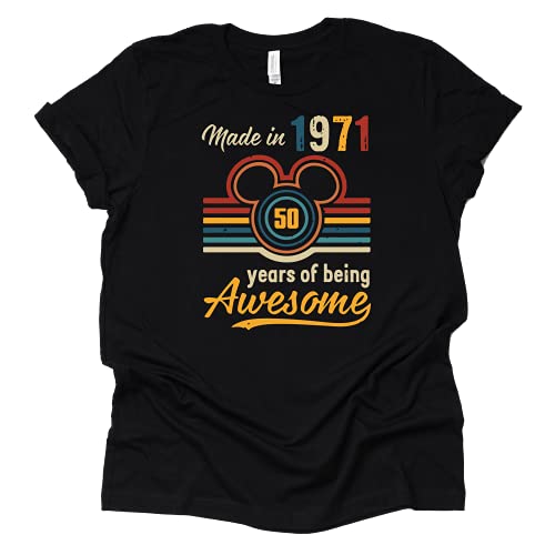 Vintage Made in 1971 50 Years Being Awesome Shirt, Magic Kingdom Disney 50th Anniversary T-Shirt Short Sleeve Adult Women