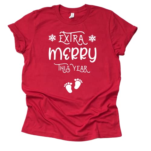 Extra Merry This Year Shirt, Christmas Pregnancy Announcement Shirt, Causal Short Sleeve