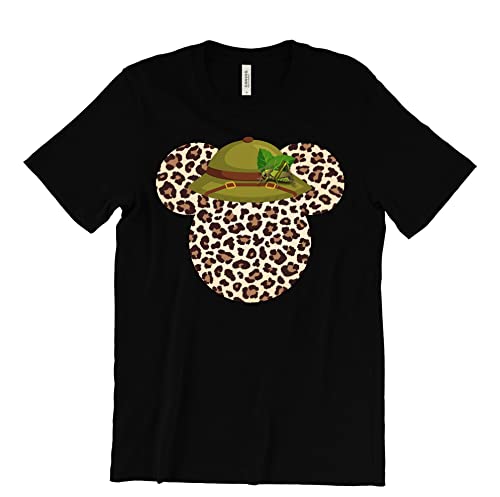 Leopard Print Mickey Ears with Safari Hat Shirt, Animal Kingdom Shirt for Men Women, Matching Couples Tshirt