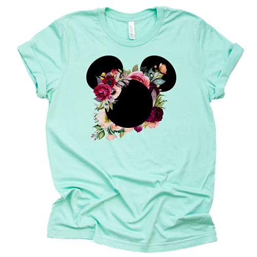 Mickey Flower Shirt, Mickey Floral Shirt Wreath T-Shirt Adult Women Ladies Boho Character Shirt