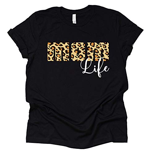 Mom Life Leopard T Shirt Mama Graphic Tops Tee Mother's Day Mom Life Short Sleeve Graphic Tops Tee Casual