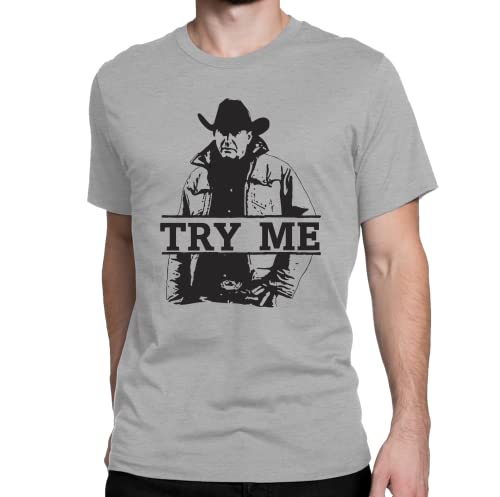 Yellowstone Try Me Shirt, John Dutton Shirt, Novelty T-Shirt Short Sleeve Print Casual Top