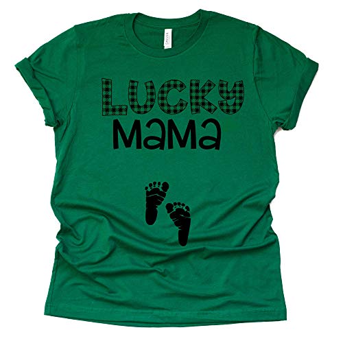 Lucky Mama Shirt, Buffalo Plaid Shirt St Patrick Shirt, Pregnancy Announcement Shirt