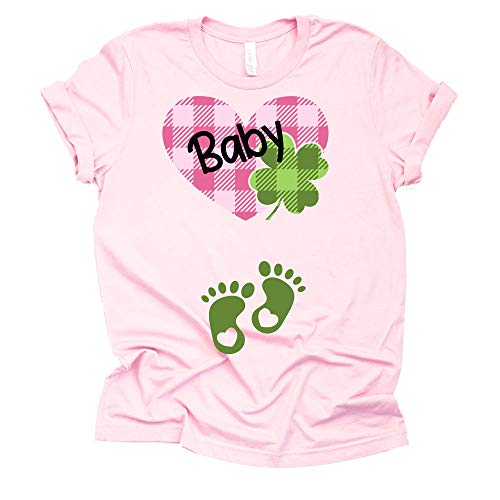 Baby Clover Heart Shirt, Buffalo Plaid St Patrick Shirt, Pregnancy Announcement Shirt, Unisex short Sleeve