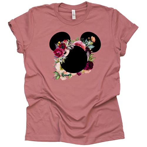 Mickey Flower Shirt, Mickey Floral Shirt Wreath T-Shirt Adult Women Ladies Boho Character Shirt