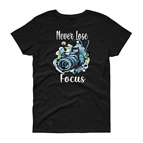 Never Lose Focus Shirt, Camera Graphic Shirt Cute O-Neck Short Sleeve T-Shirt Top