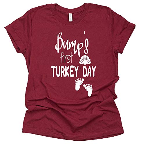 Bump's First Turkey Day Shirt, Pregnancy Announcement Women Casual Short Sleeve Shirt Tee