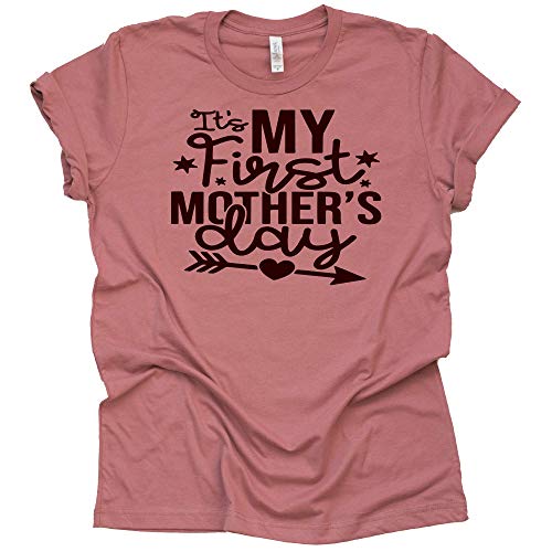 It's My First Mother's Day Shirt Women's Casual T-Shirt Letter Print Short Sleeve Tops Tee-5 Colors