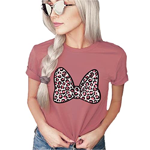 Womens Disney Minnie Mouse Leopard Print Bow, Animal Kingdom Shirt, Safari Shirt Casual Short Sleeve Shirt