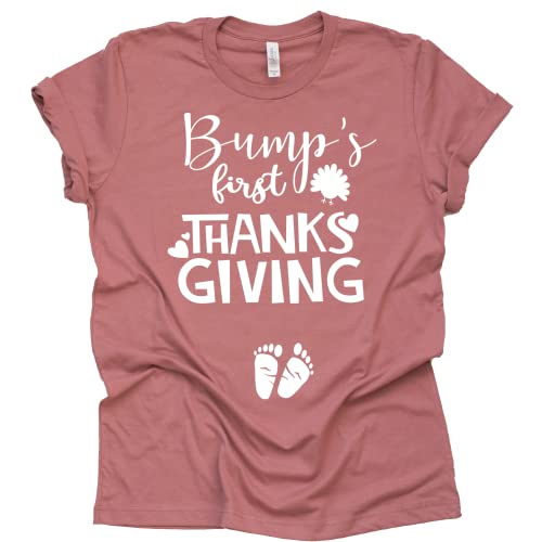 Bump's First Thanksgiving Shirt, Pregnancy Announcement Women Casual Short Sleeve Shirt Tee