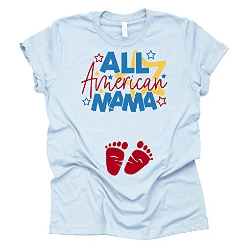 All American Mama Womens 4th of July Pregnancy Announcement Tank, Baby Reveal T-Shirt