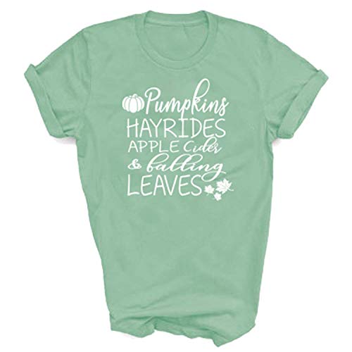 Pumpkins Hayrides Apple Cider and Falling Leaves T Shirt Women Funny Thanksgiving Letter Graphic Fall Tee Top