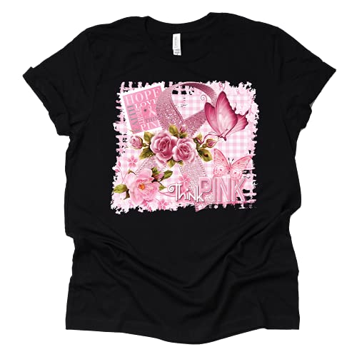 Think Pink Breast Cancer Support Women's T-Shirt Breast Cancer Awareness Shirts Unisex Short Sleeve