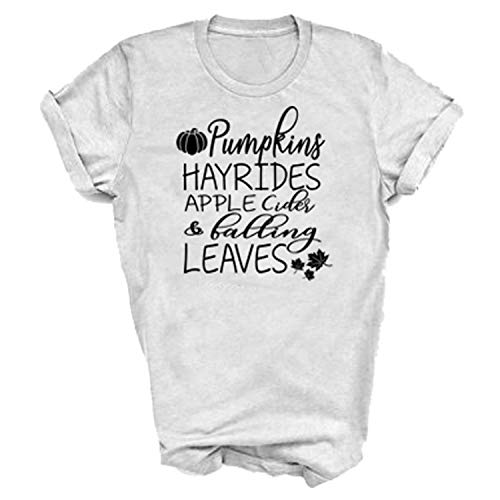 Pumpkins Hayrides Apple Cider and Falling Leaves T Shirt Women Funny Thanksgiving Letter Graphic Fall Tee Top