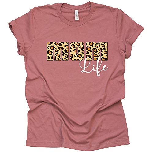 Mom Life Leopard T Shirt Mama Graphic Tops Tee Mother's Day Mom Life Short Sleeve Graphic Tops Tee Casual