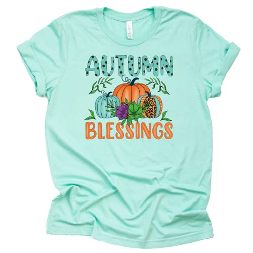 Autumn Blessing T-Shirt Pumpkins Hayrides Apple Cider Falling Leaves Women Thanksgiving