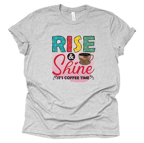 Rise and Shine It's Coffee Time Coffee T-Shirt for Women Coffee Letters Print Shirt with Funny Sayings Casual Tee Tops