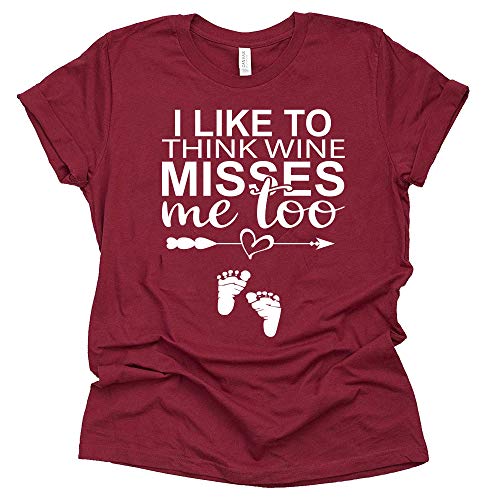 I Like to Think Wine Misses Me Too Shirt, Pregnancy Announcement Causal Funny Font Short Sleeve Tees