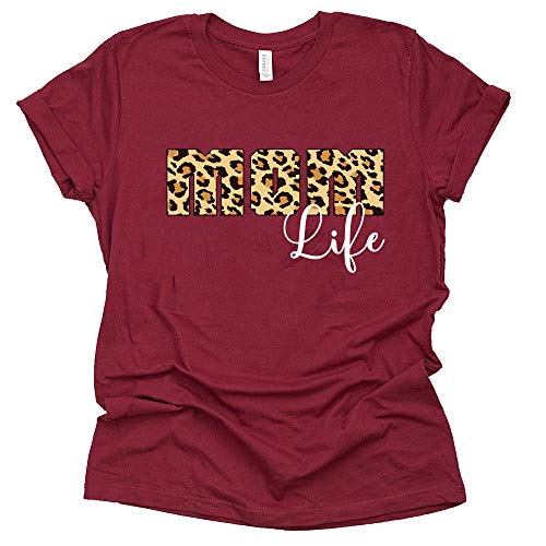 Mom Life Leopard T Shirt Mama Graphic Tops Tee Mother's Day Mom Life Short Sleeve Graphic Tops Tee Casual