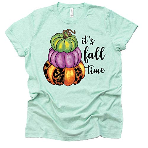 It's Fall time Stacked Pumpkins T Shirt Plaid Pumpkin Shirt Thankful Printed T-Shirt Casual Thanksgiving Christian Tee Tops