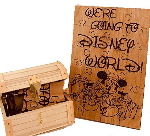 We're Going to World Wooden 24 Piece Puzzle with Chest Mickey Mouse Magic Kingdom Travel Puzzle Announcement