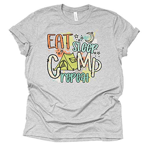 Eat Sleep Camp Repeat Shirt, Camping RV Shirt, Unisex Summer Graphic Tees Tops Unisex Short Sleeve