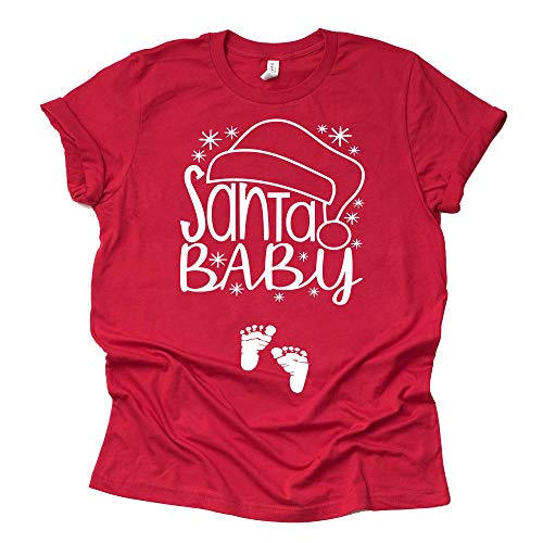 Santa Baby Shirt, Christmas Unisex Maternity Shirt, Christmas Pregnancy Announcement Shirt Unisex Short Sleeve