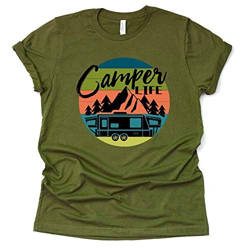 Camper Life Shirt, Camping RV Shirt, Women Summer Graphic Tees Tops Funny Gift for Christmas Unisex Short Sleeve