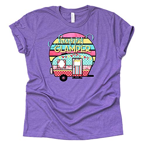 Happy Glamper Shirt, Camper Life Shirt, Camping RV Shirt, Women Summer Graphic Tees Tops Funny Unisex Short Sleeve