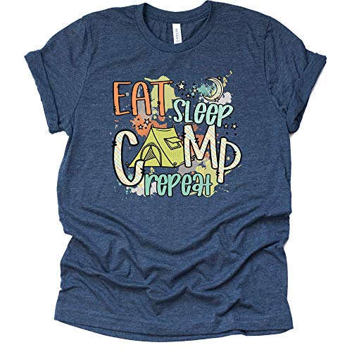 Eat Sleep Camp Repeat Shirt, Camping RV Shirt, Unisex Summer Graphic Tees Tops Unisex Short Sleeve