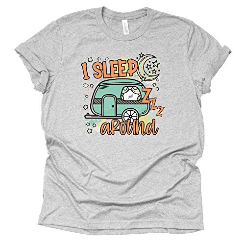 I Sleep Around Shirt, Camper Life Shirt, Camping RV Shirt, Women Summer Graphic Tees Tops Funny Unisex Short Sleeve